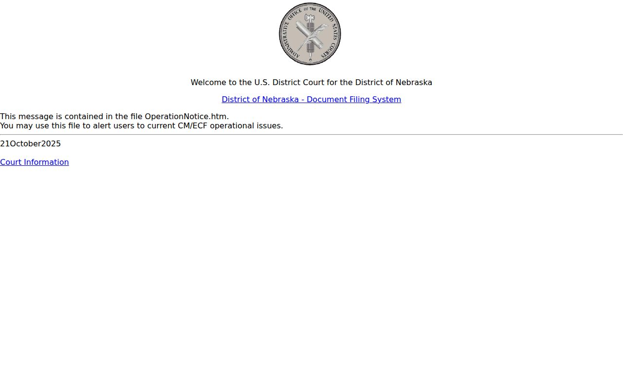 Perkins County court record District of Nebraska CM ECF gateway
