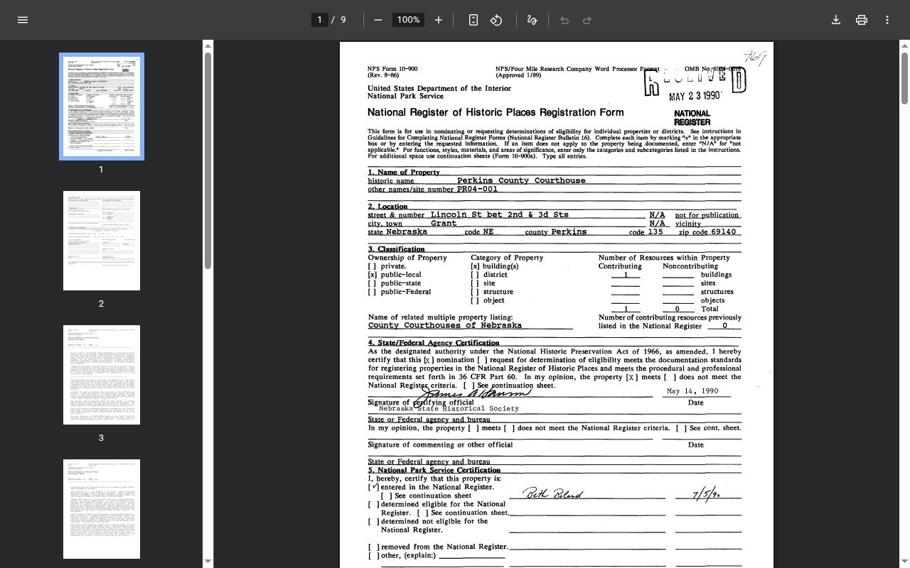 Perkins County court docket National Register courthouse record