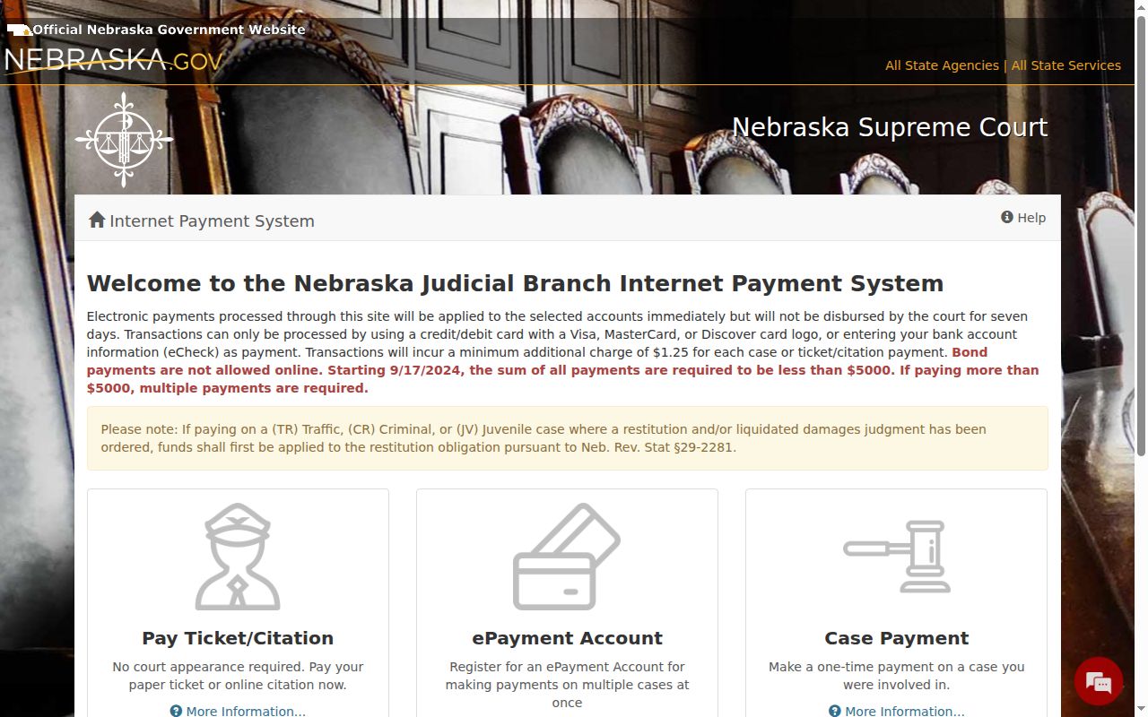 Perkins County traffic ticket official Nebraska ePayments payment paths