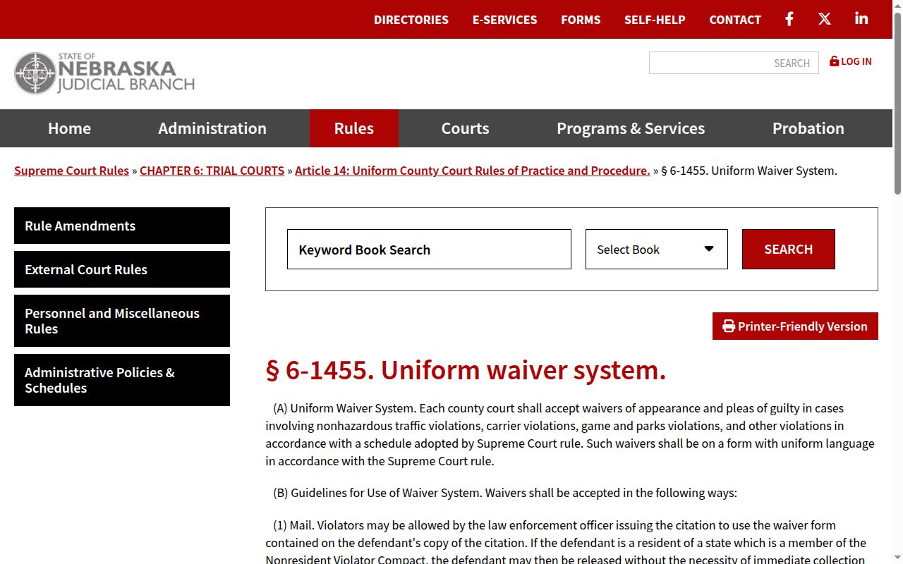Perkins County traffic ticket Nebraska uniform waiver rule